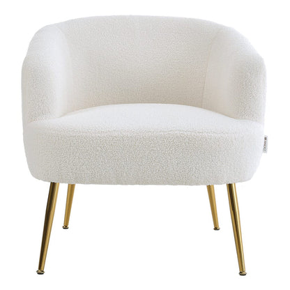 Boucle Teddy Fabric Armchair with Metal Legs White - House Comfort