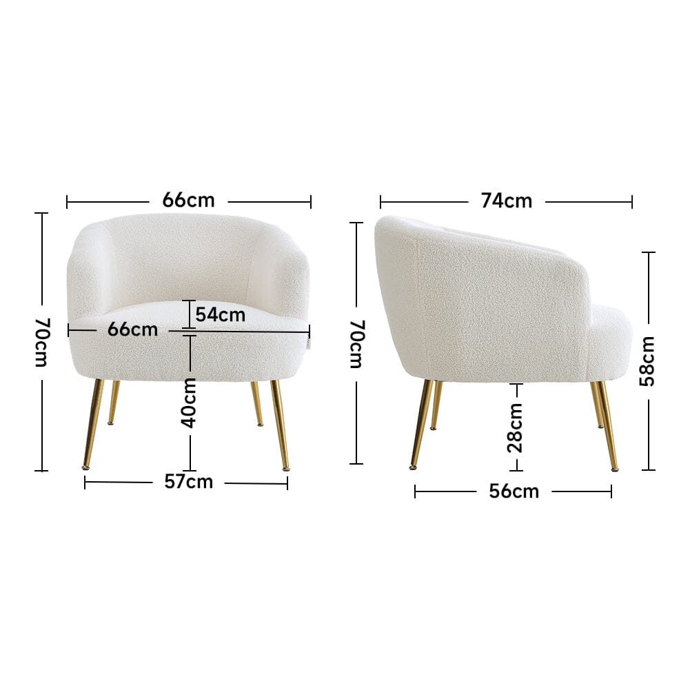 Boucle Teddy Fabric Armchair with Metal Legs White - House Comfort