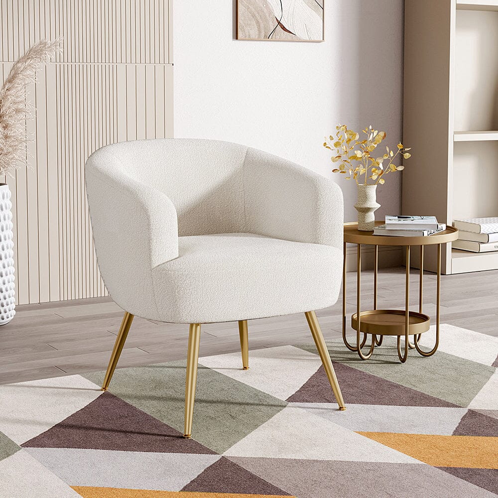 Boucle Teddy Fabric Armchair with Metal Legs White - House Comfort