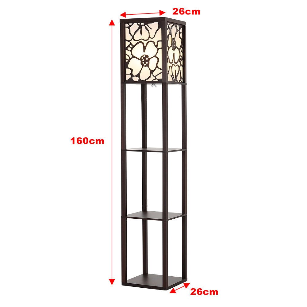 Brown Floor Lamp with Flower Linen Shade 3 Layers Indoor Towered Lamp - House Comfort