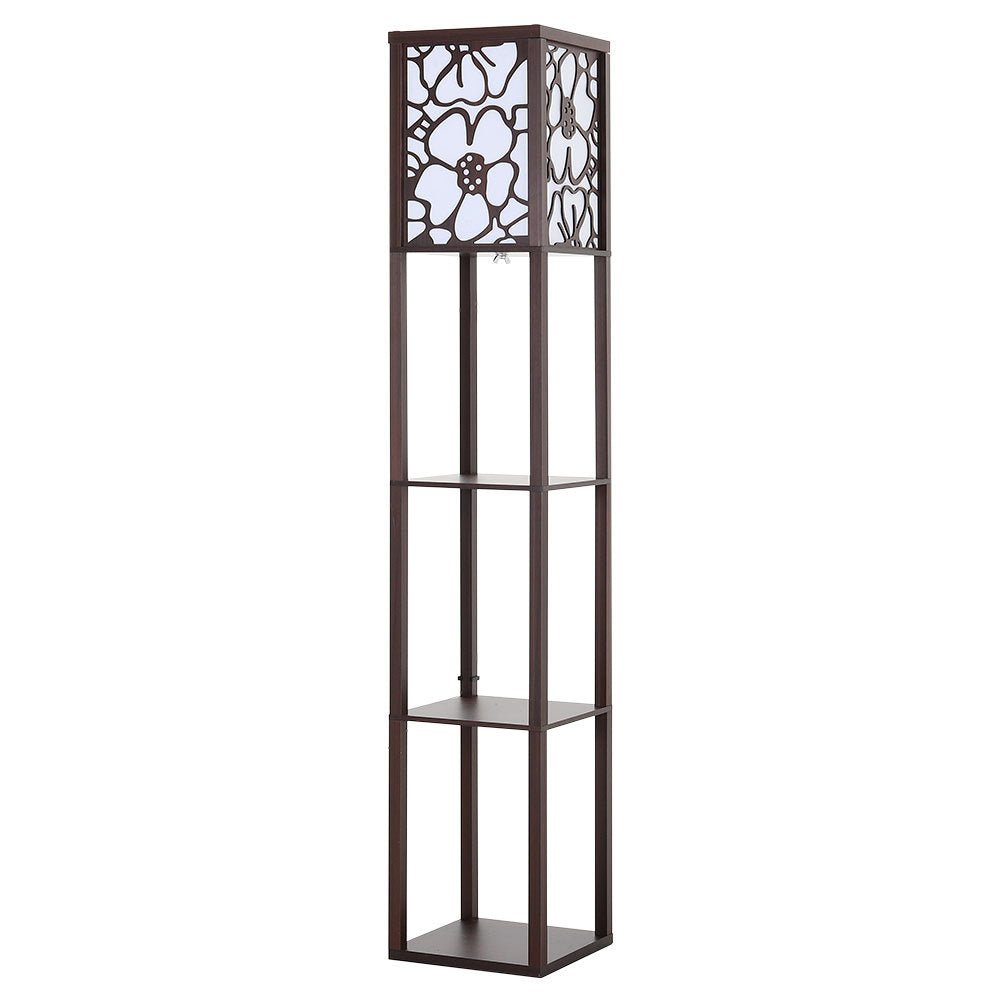 Brown Floor Lamp with Flower Linen Shade 3 Layers Indoor Towered Lamp - House Comfort