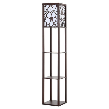 Brown Floor Lamp with Flower Linen Shade 3 Layers Indoor Towered Lamp - House Comfort