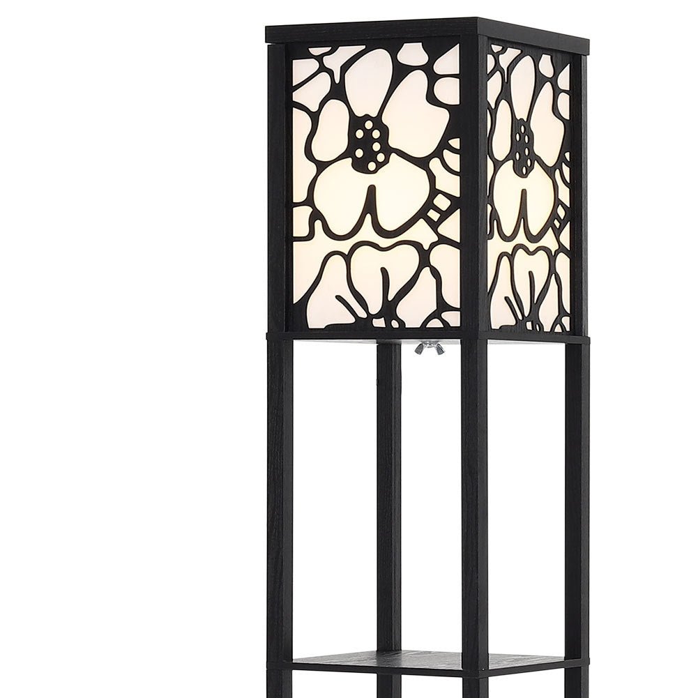 Brown Floor Lamp with Flower Linen Shade 3 Layers Indoor Towered Lamp - House Comfort