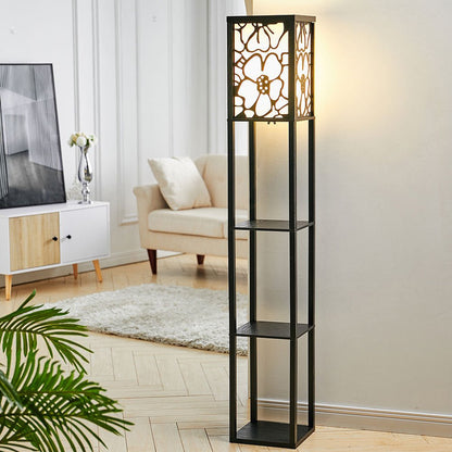 Brown Floor Lamp with Flower Linen Shade 3 Layers Indoor Towered Lamp - House Comfort