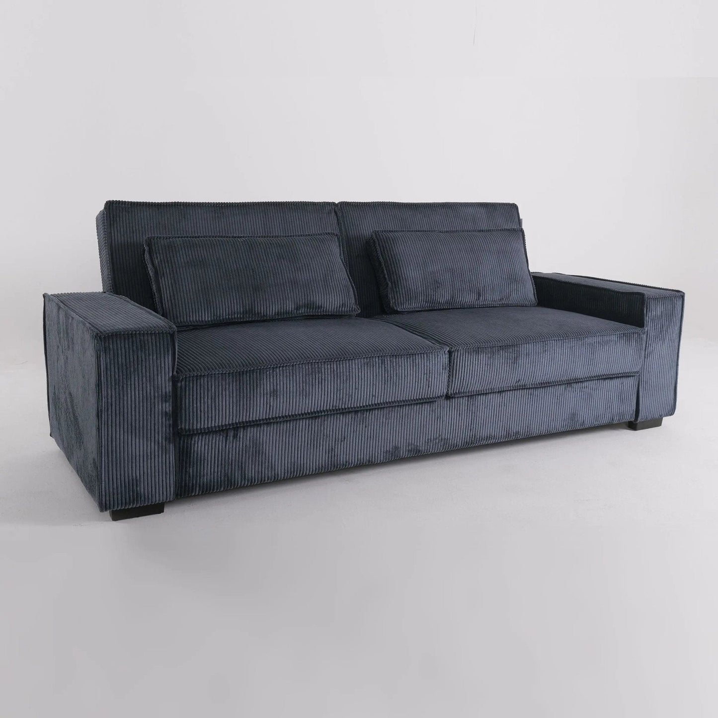 Caramel & Deep Blue Corduroy Sofa Bed with Adjustable Backrest and Spring Coil Support - House Comfort