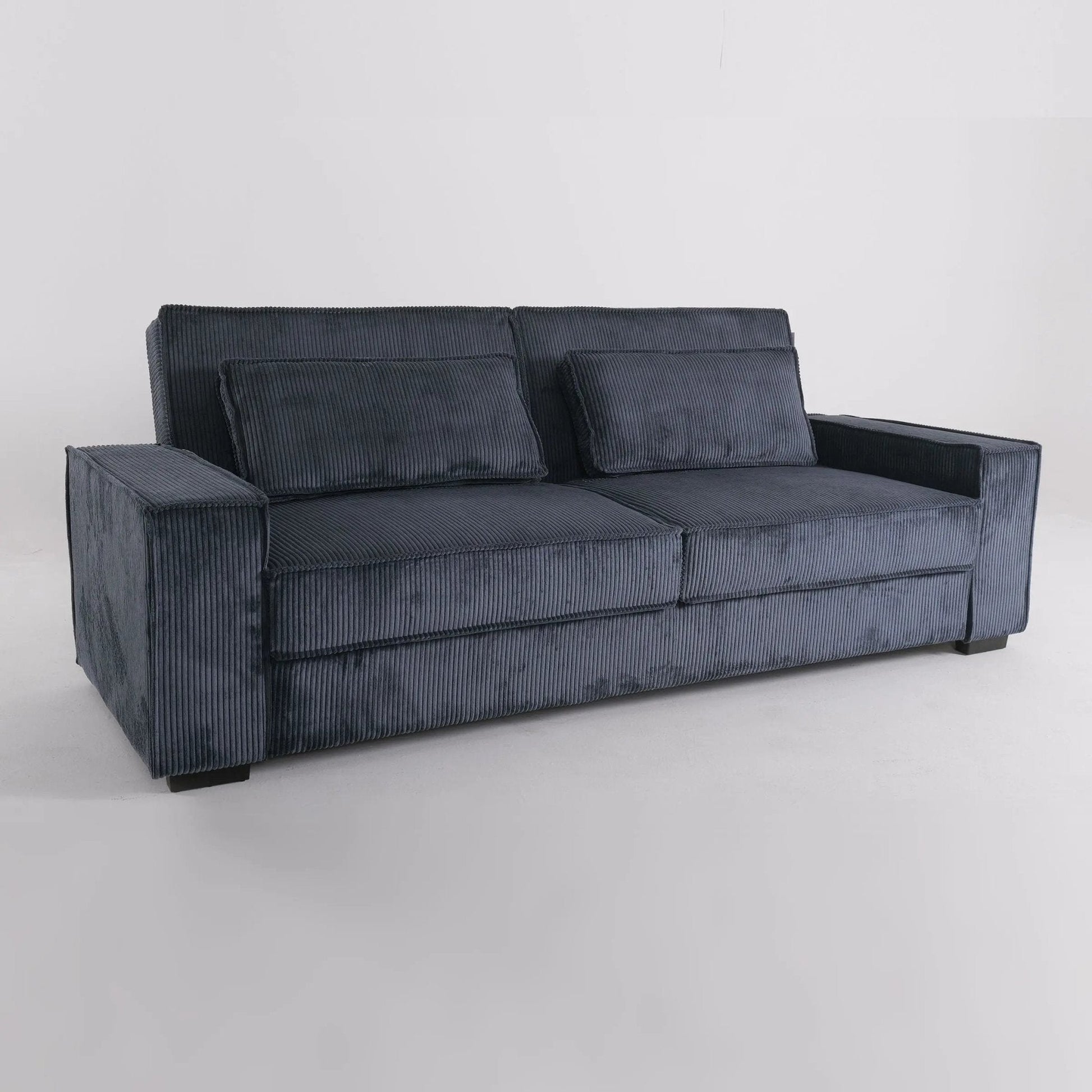 Caramel & Deep Blue Corduroy Sofa Bed with Adjustable Backrest and Spring Coil Support - House Comfort