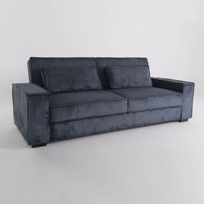 Caramel & Deep Blue Corduroy Sofa Bed with Adjustable Backrest and Spring Coil Support - House Comfort