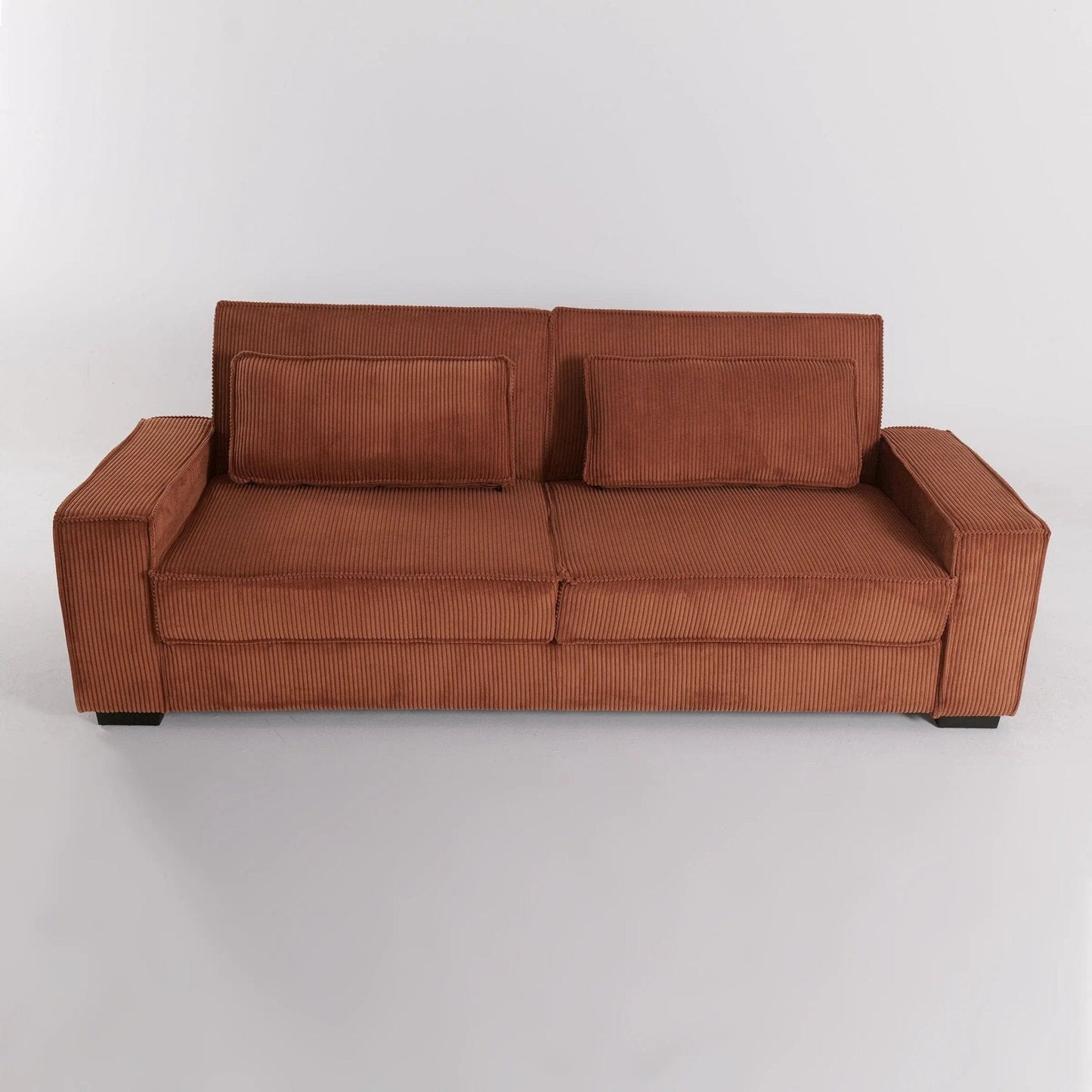 Caramel & Deep Blue Corduroy Sofa Bed with Adjustable Backrest and Spring Coil Support - House Comfort