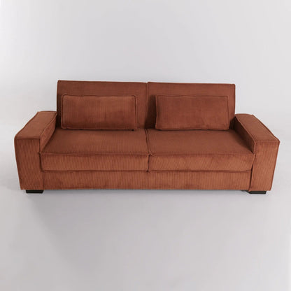 Caramel & Deep Blue Corduroy Sofa Bed with Adjustable Backrest and Spring Coil Support - House Comfort