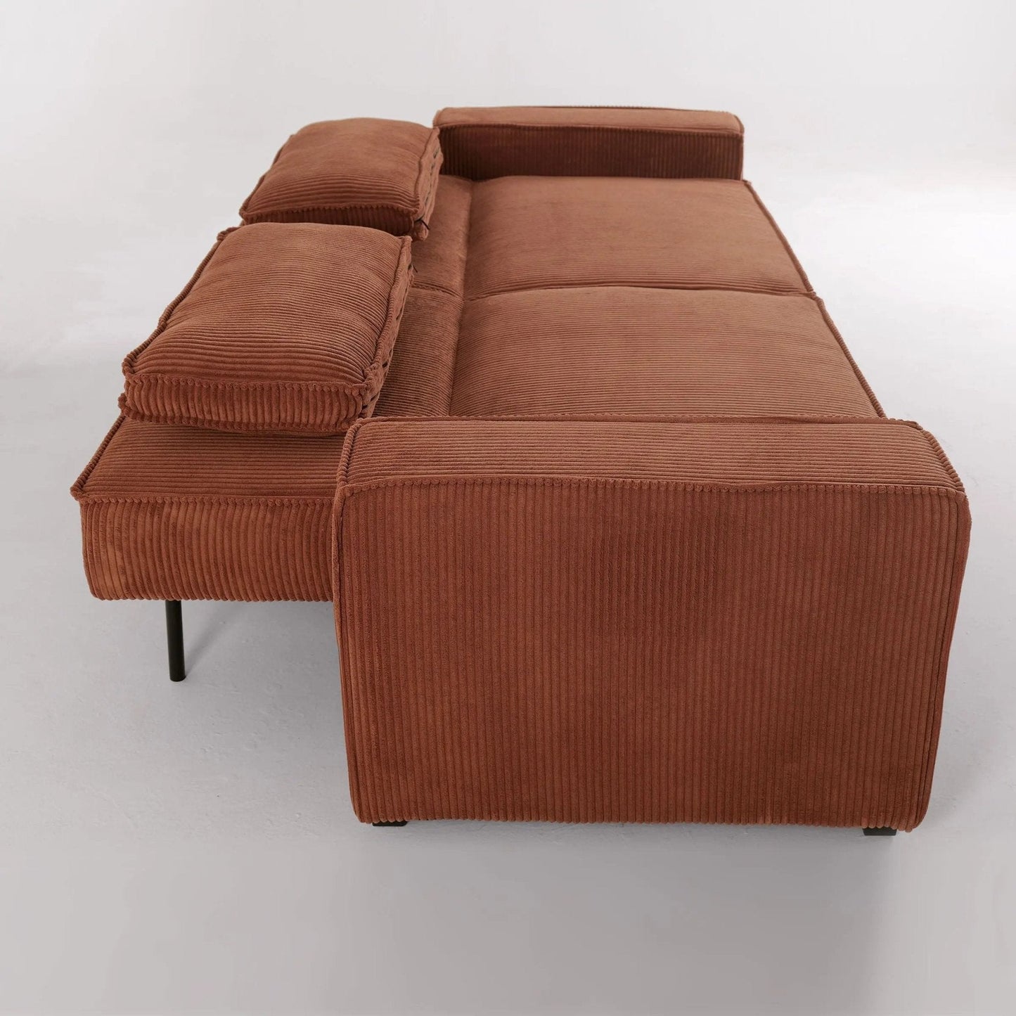Caramel & Deep Blue Corduroy Sofa Bed with Adjustable Backrest and Spring Coil Support - House Comfort