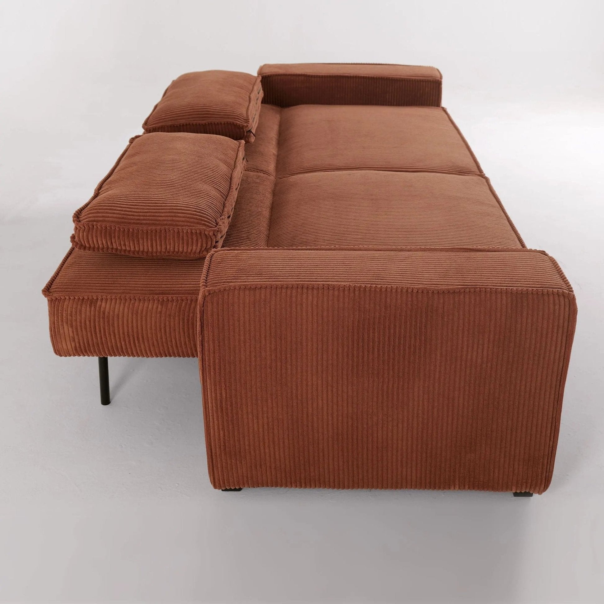 Caramel & Deep Blue Corduroy Sofa Bed with Adjustable Backrest and Spring Coil Support - House Comfort