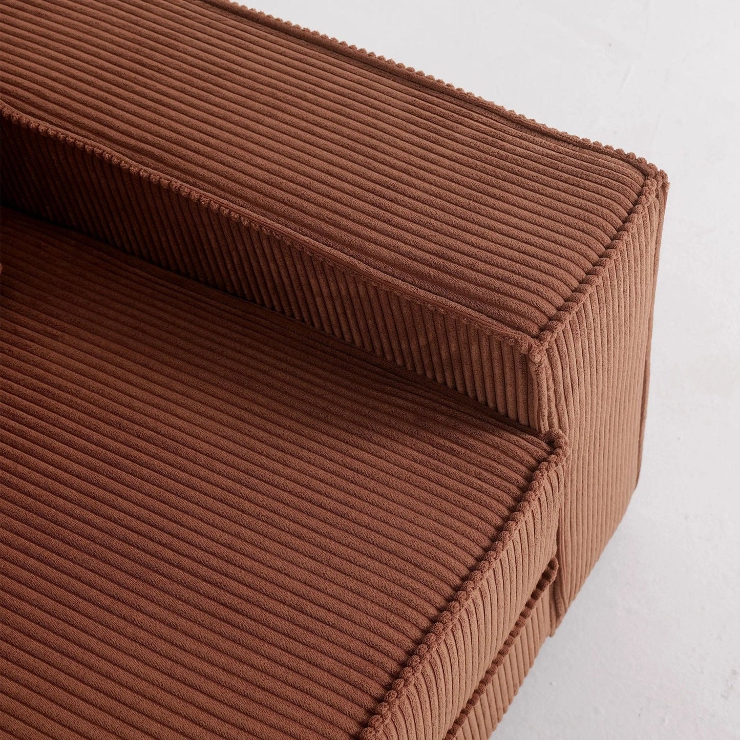 Caramel & Deep Blue Corduroy Sofa Bed with Adjustable Backrest and Spring Coil Support - House Comfort