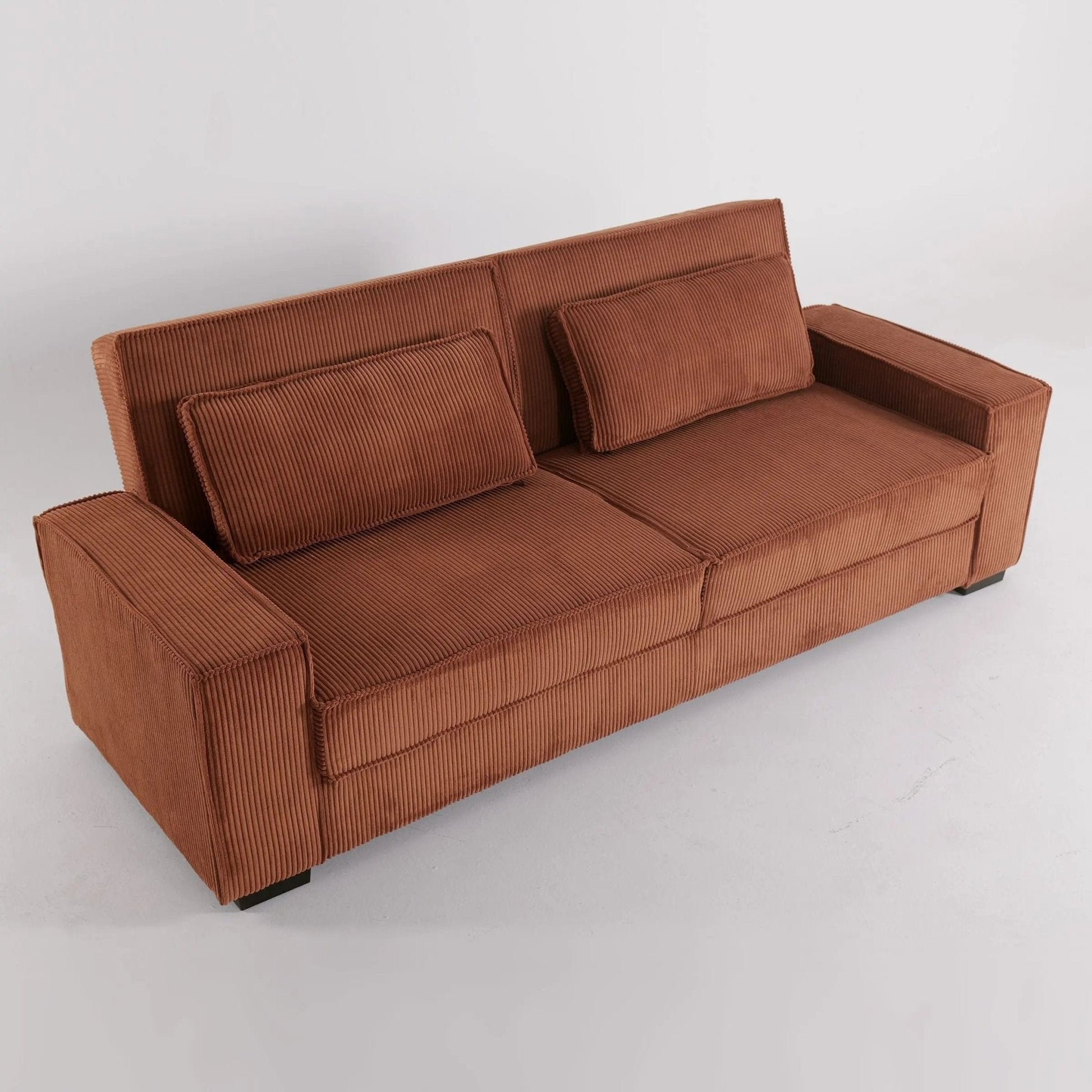 Caramel & Deep Blue Corduroy Sofa Bed with Adjustable Backrest and Spring Coil Support - House Comfort
