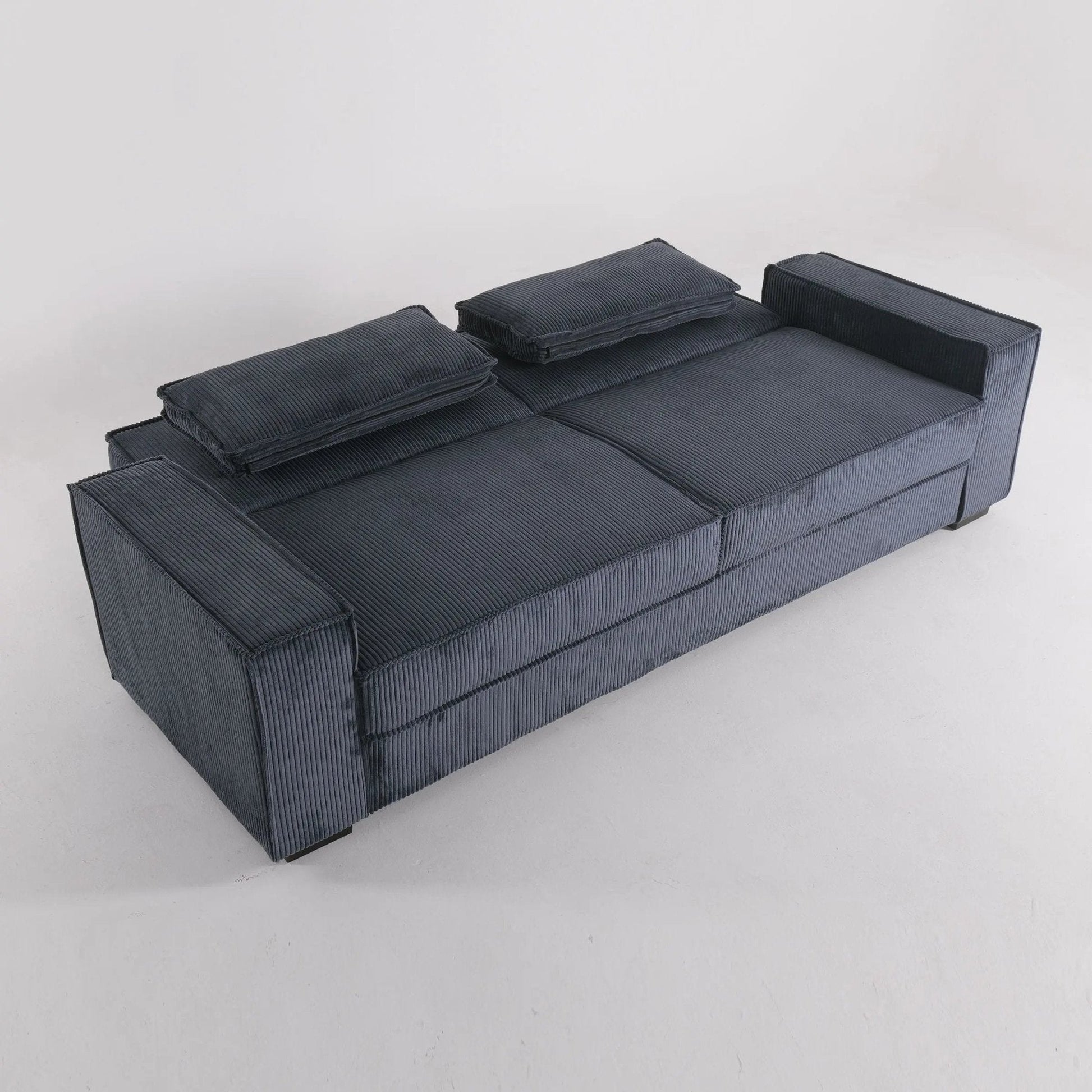 Caramel & Deep Blue Corduroy Sofa Bed with Adjustable Backrest and Spring Coil Support - House Comfort