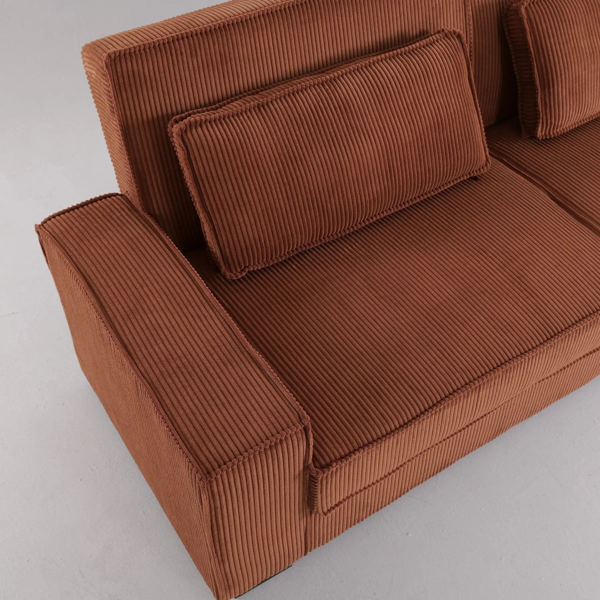 Caramel & Deep Blue Corduroy Sofa Bed with Adjustable Backrest and Spring Coil Support - House Comfort