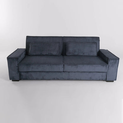 Caramel & Deep Blue Corduroy Sofa Bed with Adjustable Backrest and Spring Coil Support - House Comfort