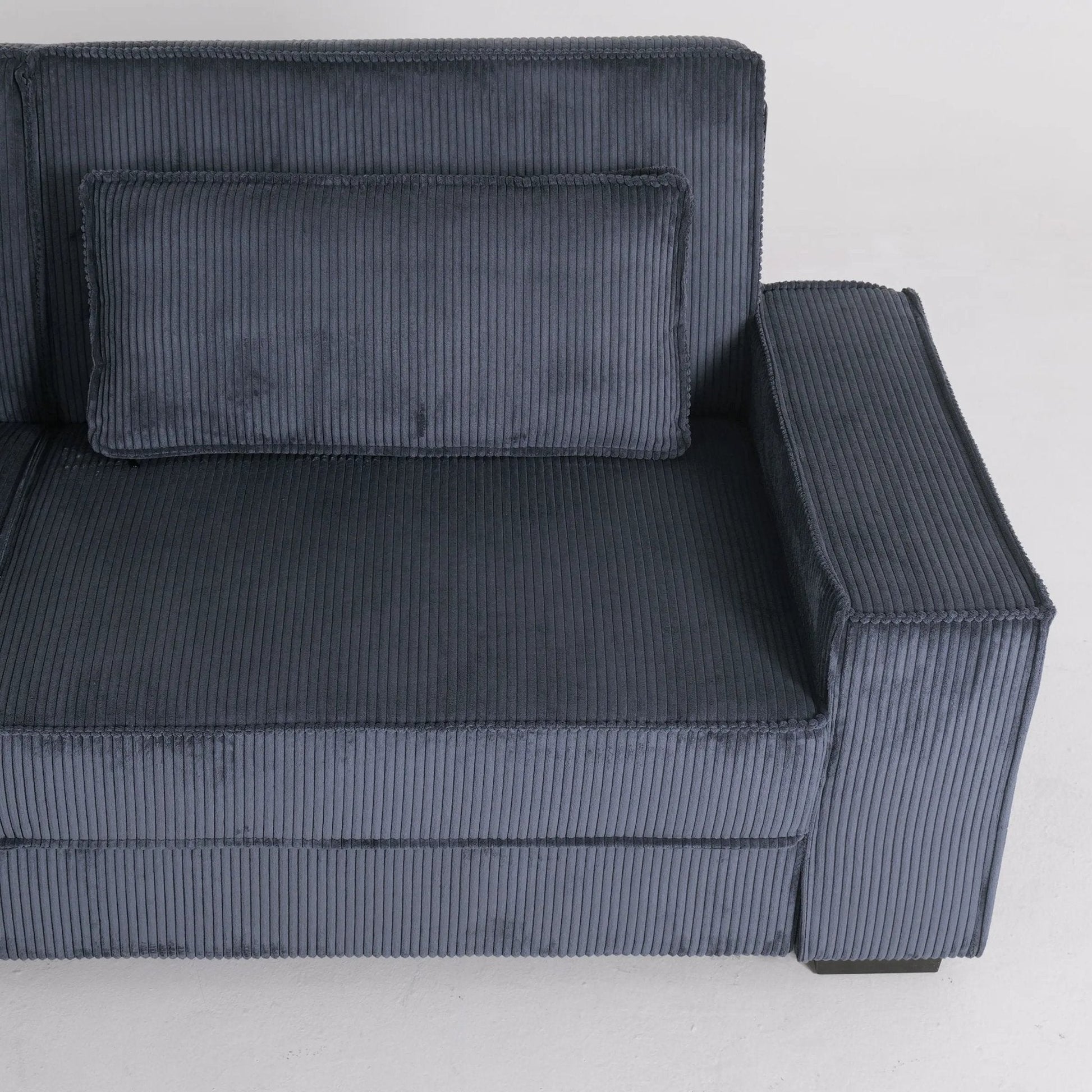 Caramel & Deep Blue Corduroy Sofa Bed with Adjustable Backrest and Spring Coil Support - House Comfort