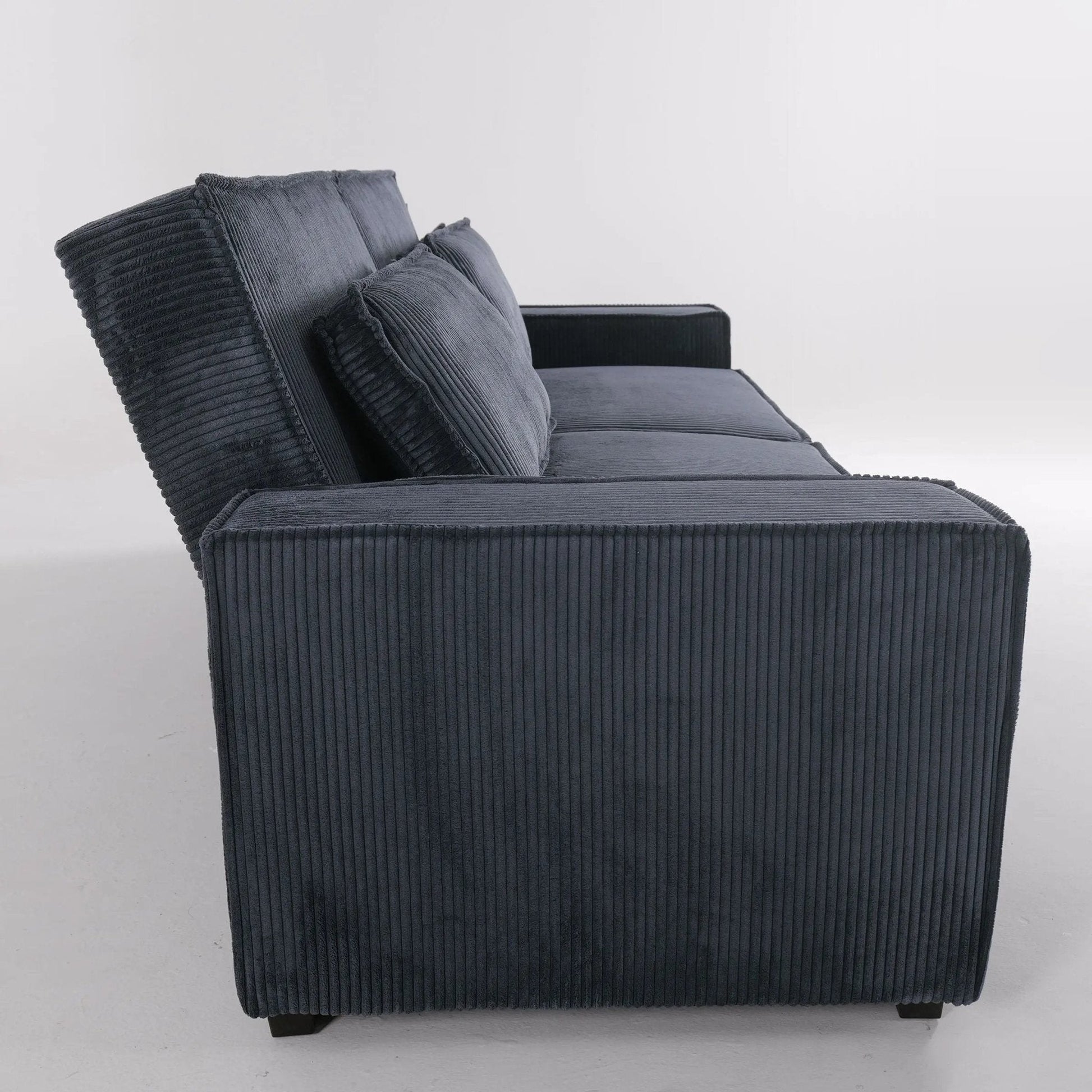 Caramel & Deep Blue Corduroy Sofa Bed with Adjustable Backrest and Spring Coil Support - House Comfort