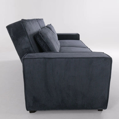 Caramel & Deep Blue Corduroy Sofa Bed with Adjustable Backrest and Spring Coil Support - House Comfort