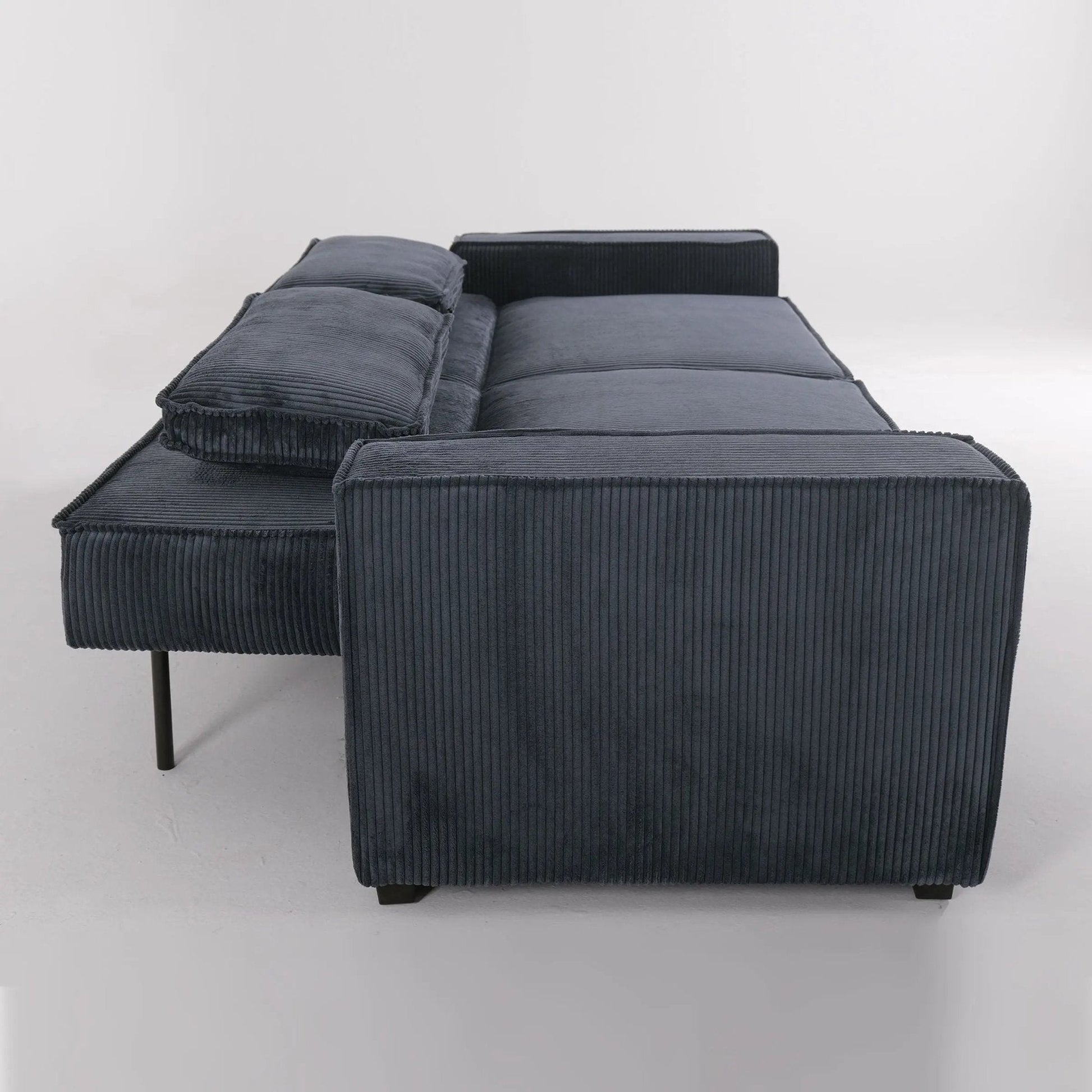Caramel & Deep Blue Corduroy Sofa Bed with Adjustable Backrest and Spring Coil Support - House Comfort