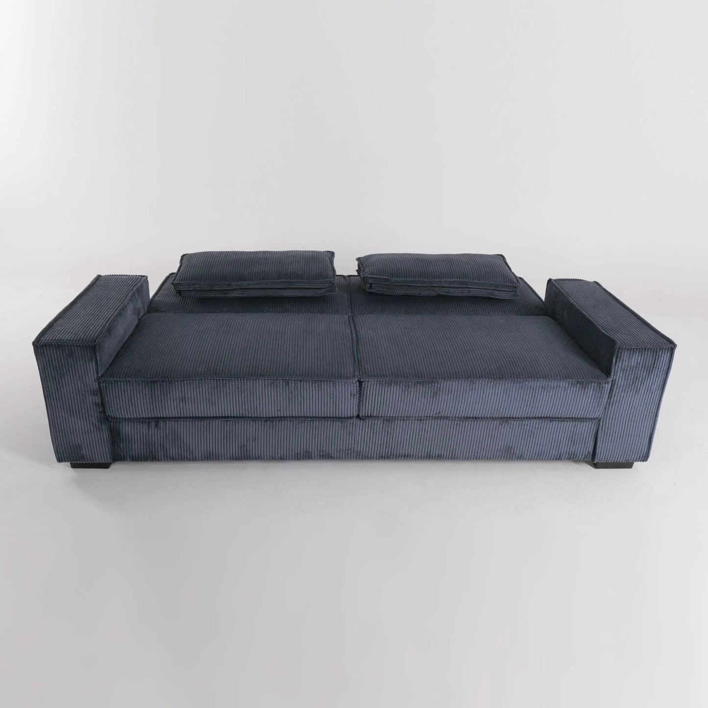 Caramel & Deep Blue Corduroy Sofa Bed with Adjustable Backrest and Spring Coil Support - House Comfort