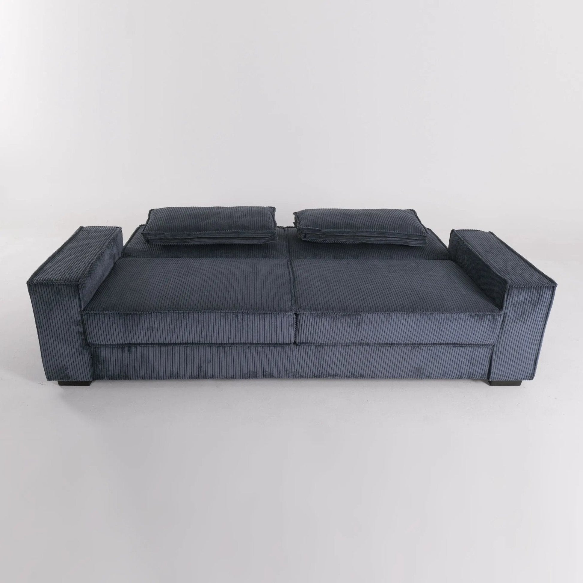 Caramel & Deep Blue Corduroy Sofa Bed with Adjustable Backrest and Spring Coil Support - House Comfort