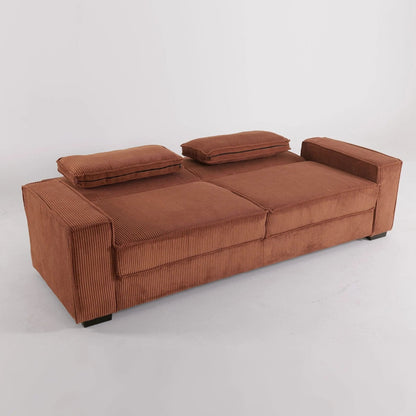 Caramel & Deep Blue Corduroy Sofa Bed with Adjustable Backrest and Spring Coil Support - House Comfort