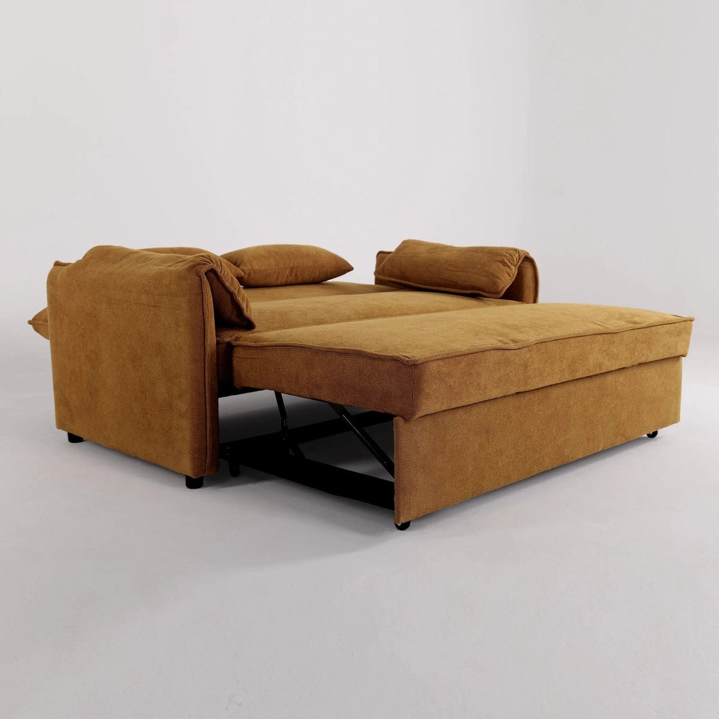 Caramel & Ginger Yellow Fabric Sofa Bed with Adjustable Backrest and Easy Pull - Out Mechanism - House Comfort