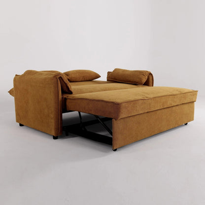 Caramel & Ginger Yellow Fabric Sofa Bed with Adjustable Backrest and Easy Pull - Out Mechanism - House Comfort