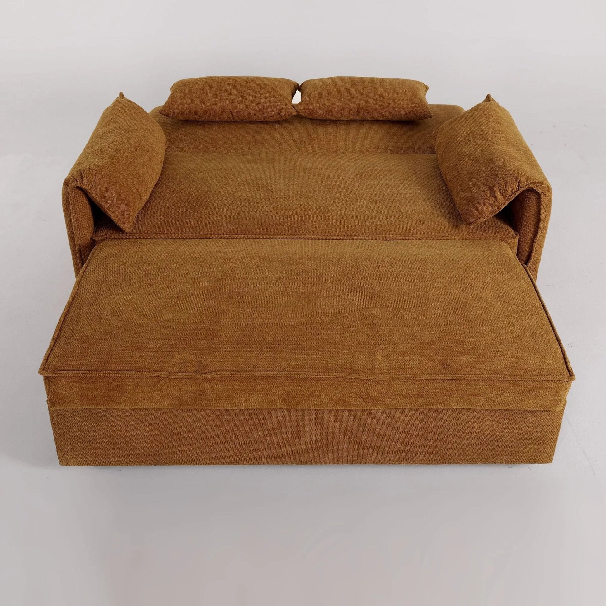 Caramel & Ginger Yellow Fabric Sofa Bed with Adjustable Backrest and Easy Pull - Out Mechanism - House Comfort
