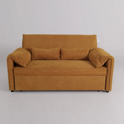 Caramel & Ginger Yellow Fabric Sofa Bed with Adjustable Backrest and Easy Pull - Out Mechanism - House Comfort