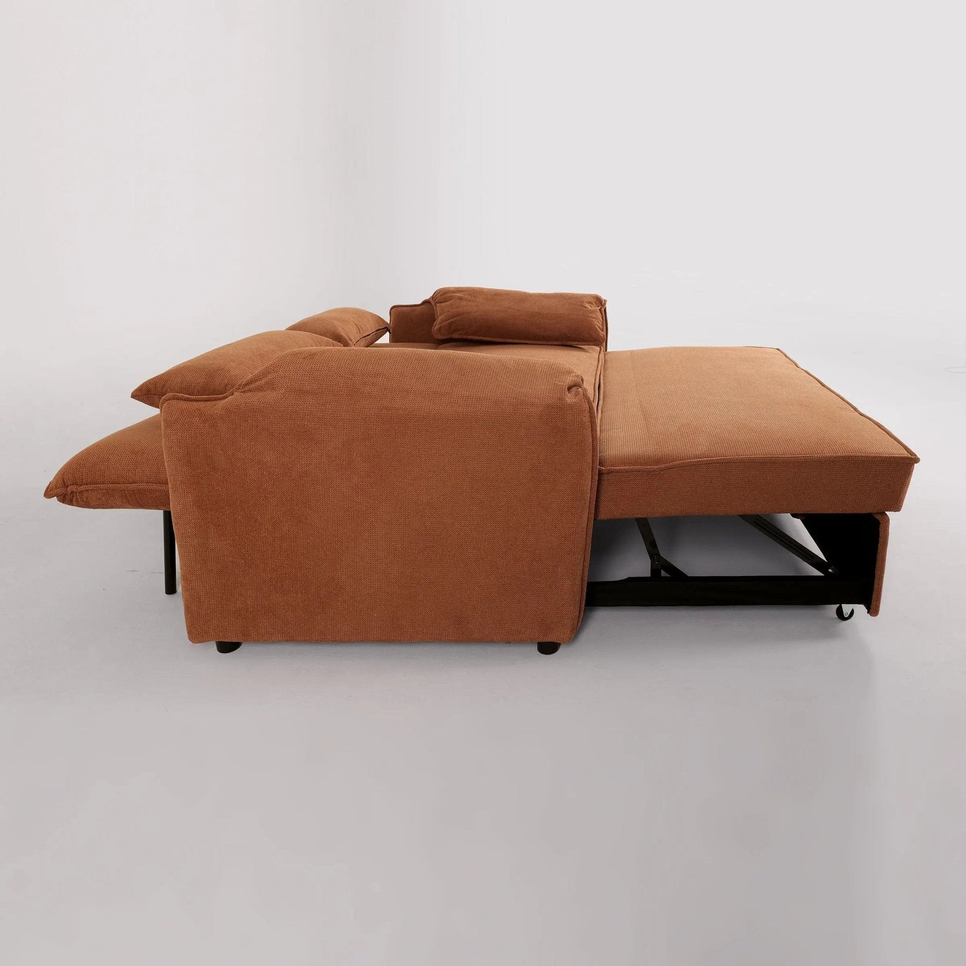 Caramel & Ginger Yellow Fabric Sofa Bed with Adjustable Backrest and Easy Pull - Out Mechanism - House Comfort