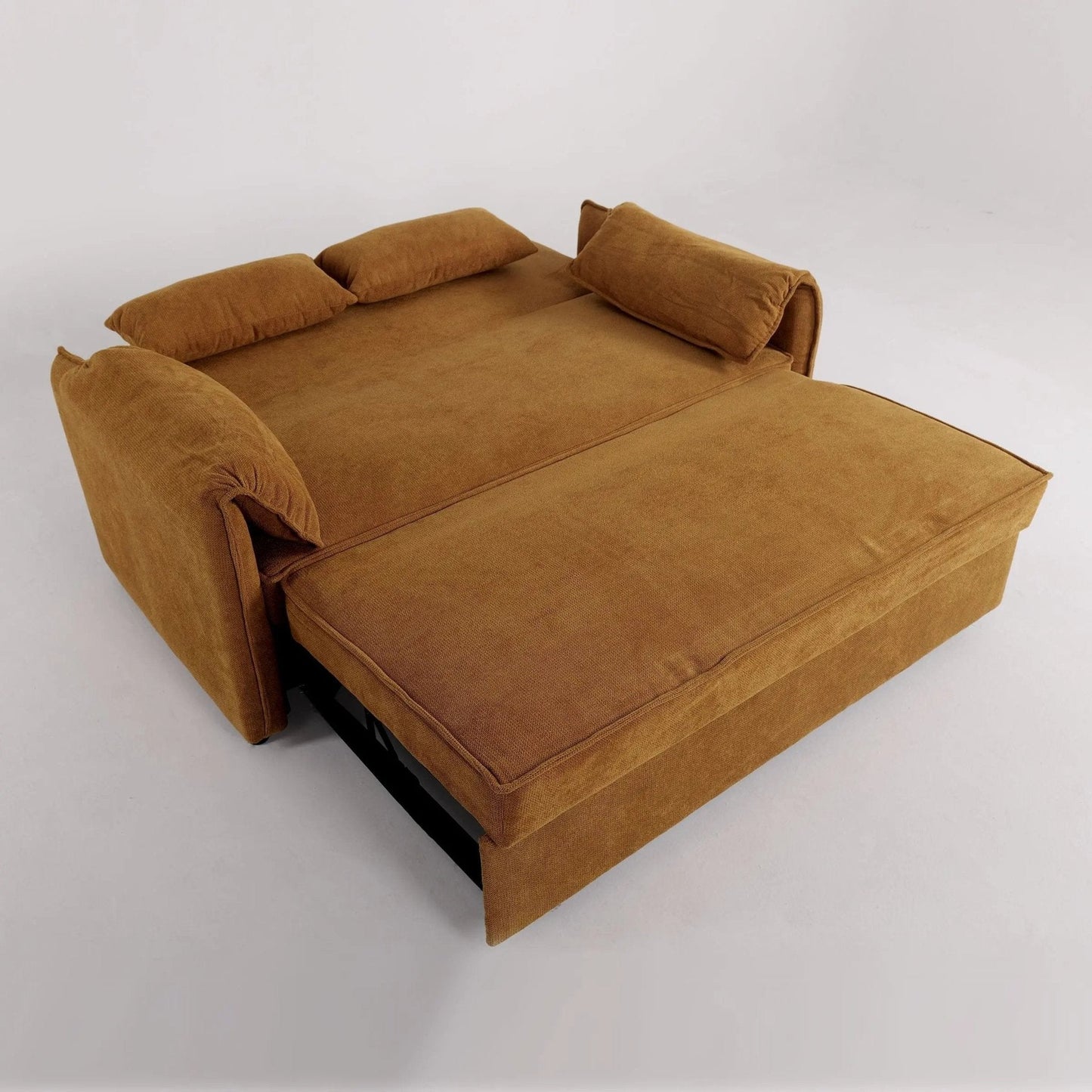 Caramel & Ginger Yellow Fabric Sofa Bed with Adjustable Backrest and Easy Pull - Out Mechanism - House Comfort
