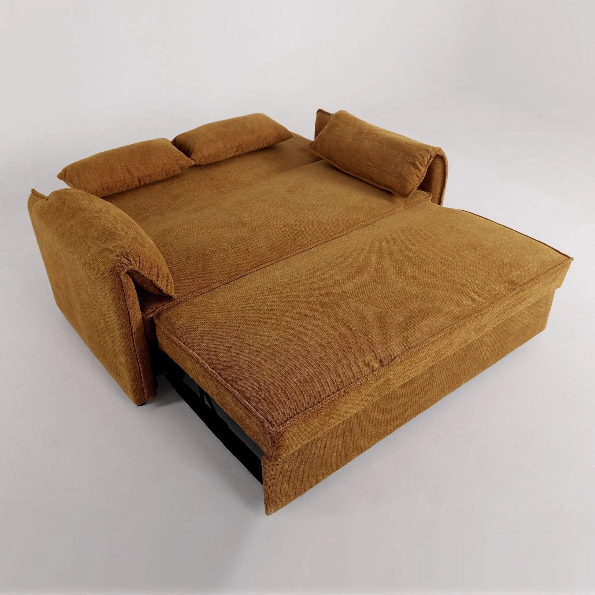 Caramel & Ginger Yellow Fabric Sofa Bed with Adjustable Backrest and Easy Pull - Out Mechanism - House Comfort