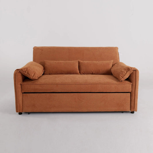 Caramel & Ginger Yellow Fabric Sofa Bed with Adjustable Backrest and Easy Pull - Out Mechanism - House Comfort