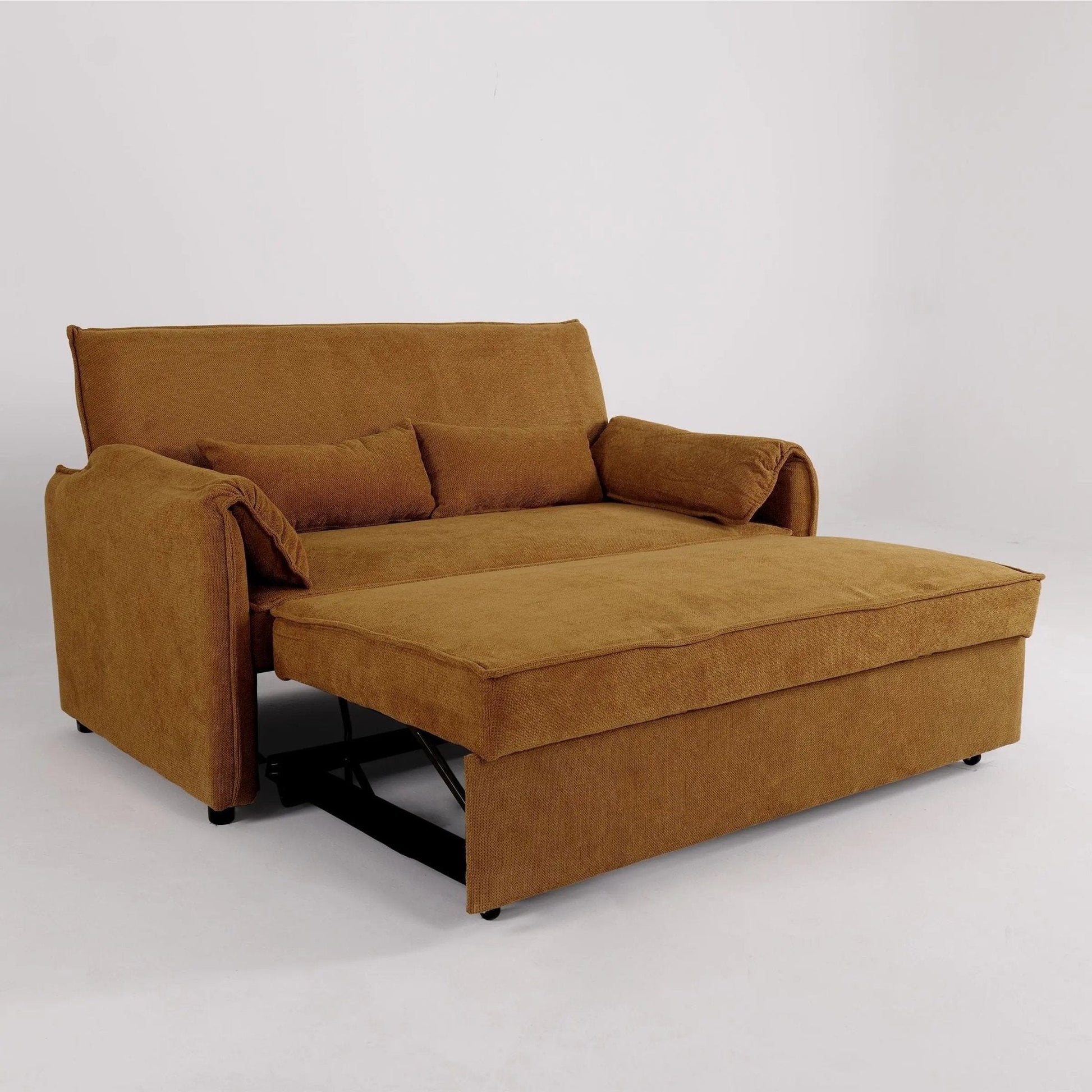 Caramel & Ginger Yellow Fabric Sofa Bed with Adjustable Backrest and Easy Pull - Out Mechanism - House Comfort