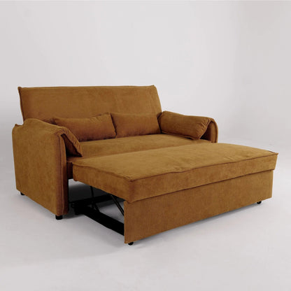 Caramel & Ginger Yellow Fabric Sofa Bed with Adjustable Backrest and Easy Pull - Out Mechanism - House Comfort