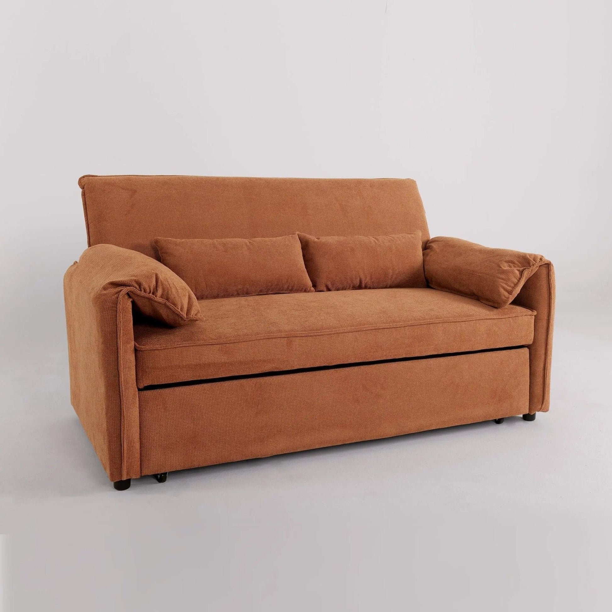 Caramel & Ginger Yellow Fabric Sofa Bed with Adjustable Backrest and Easy Pull - Out Mechanism - House Comfort