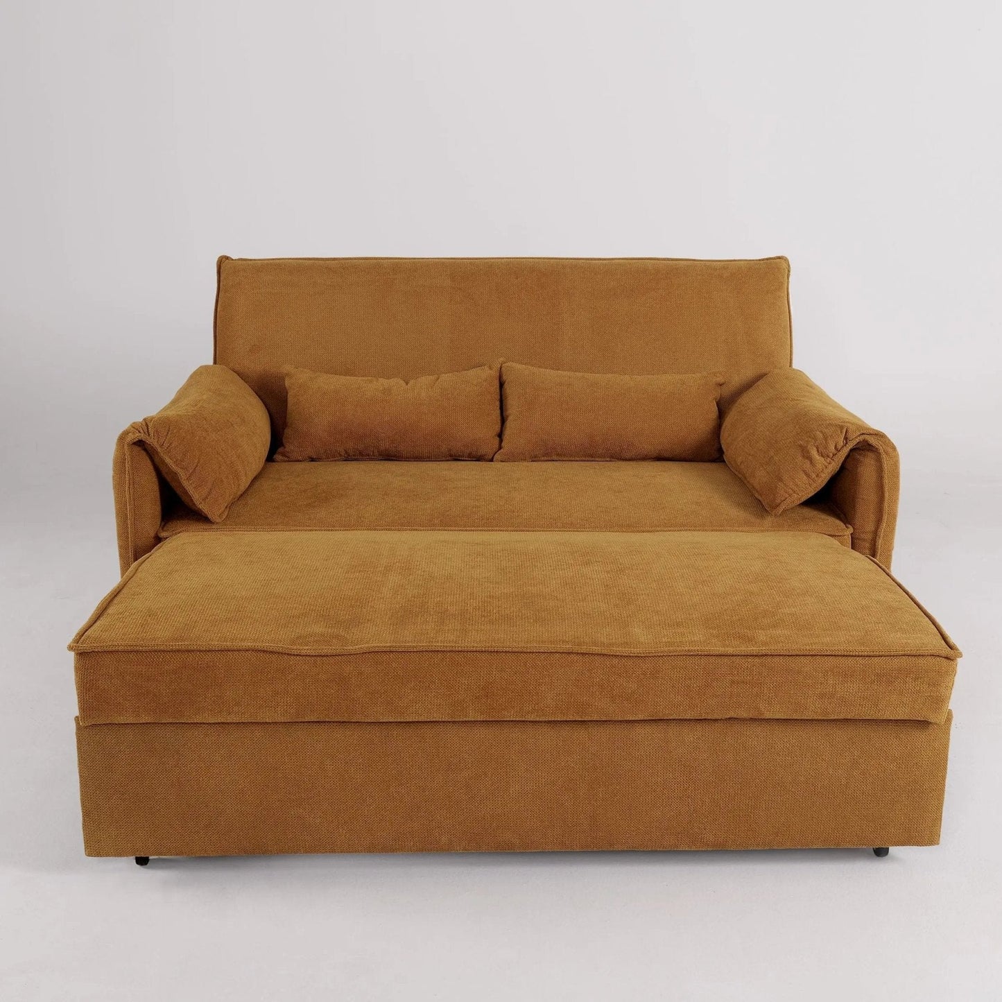 Caramel & Ginger Yellow Fabric Sofa Bed with Adjustable Backrest and Easy Pull - Out Mechanism - House Comfort