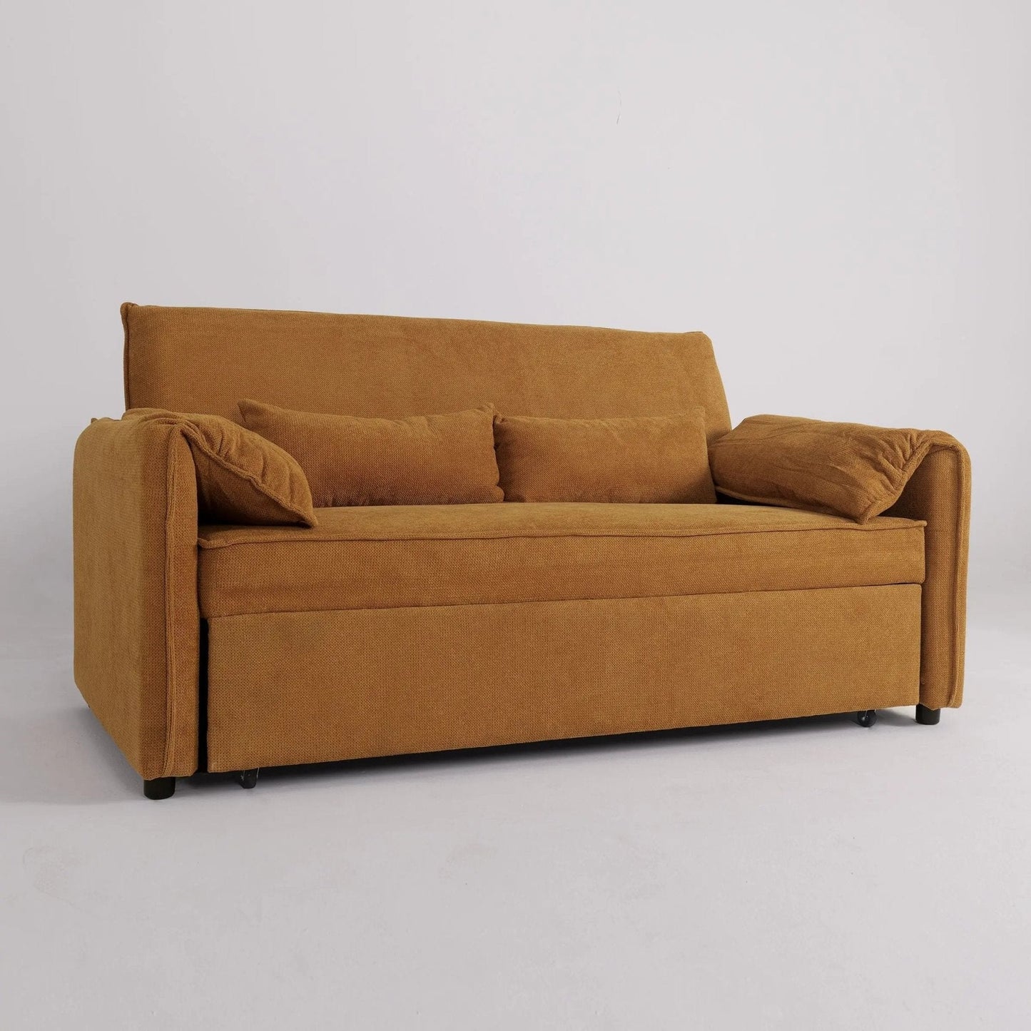 Caramel & Ginger Yellow Fabric Sofa Bed with Adjustable Backrest and Easy Pull - Out Mechanism - House Comfort
