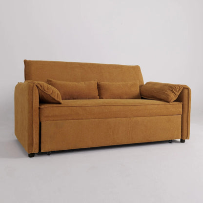 Caramel & Ginger Yellow Fabric Sofa Bed with Adjustable Backrest and Easy Pull - Out Mechanism - House Comfort