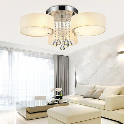 Ceiling Light Semi - Flush Mount, Cylindrical Acrylic Lampshades, Crystal Drops - House Comfort