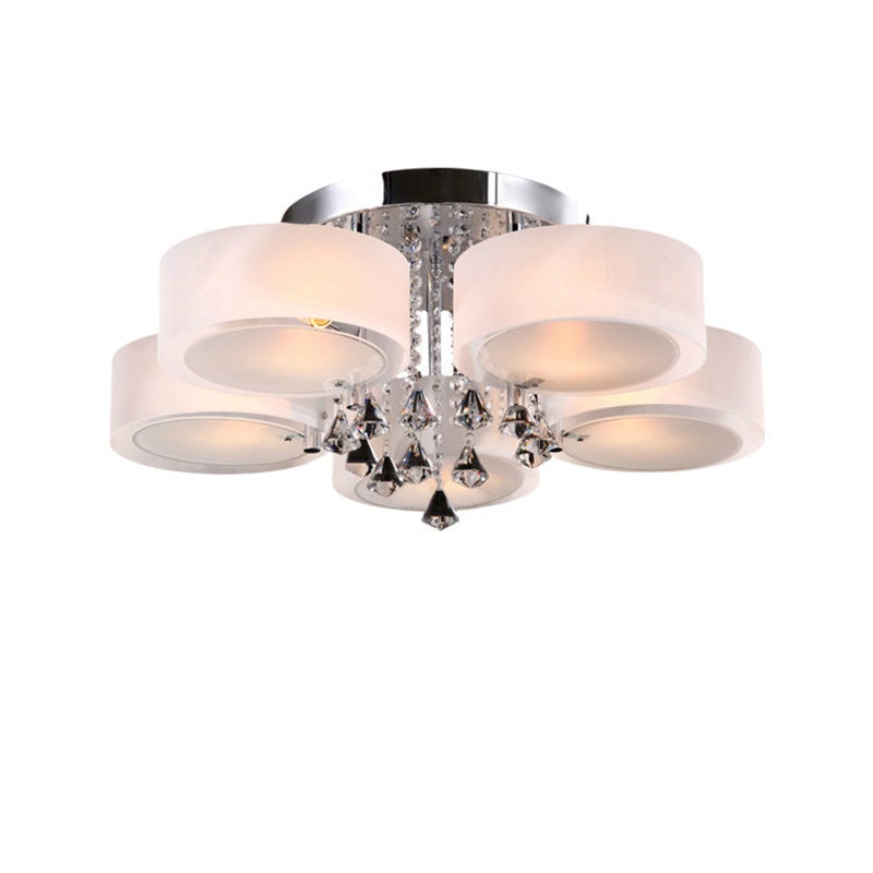 Ceiling Light Semi - Flush Mount, Cylindrical Acrylic Lampshades, Crystal Drops - House Comfort