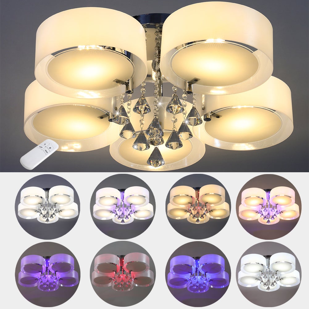 Ceiling Light Semi - Flush Mount, Cylindrical Acrylic Lampshades, Crystal Drops - House Comfort