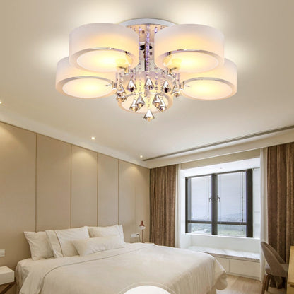Ceiling Light Semi - Flush Mount, Cylindrical Acrylic Lampshades, Crystal Drops - House Comfort