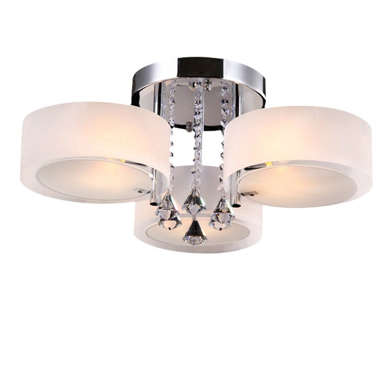 Ceiling Light Semi - Flush Mount, Cylindrical Acrylic Lampshades, Crystal Drops - House Comfort