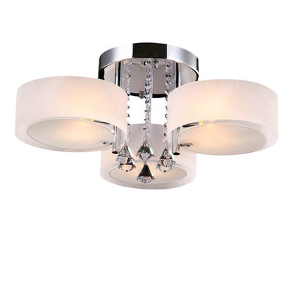 Ceiling Light Semi - Flush Mount, Cylindrical Acrylic Lampshades, Crystal Drops - House Comfort