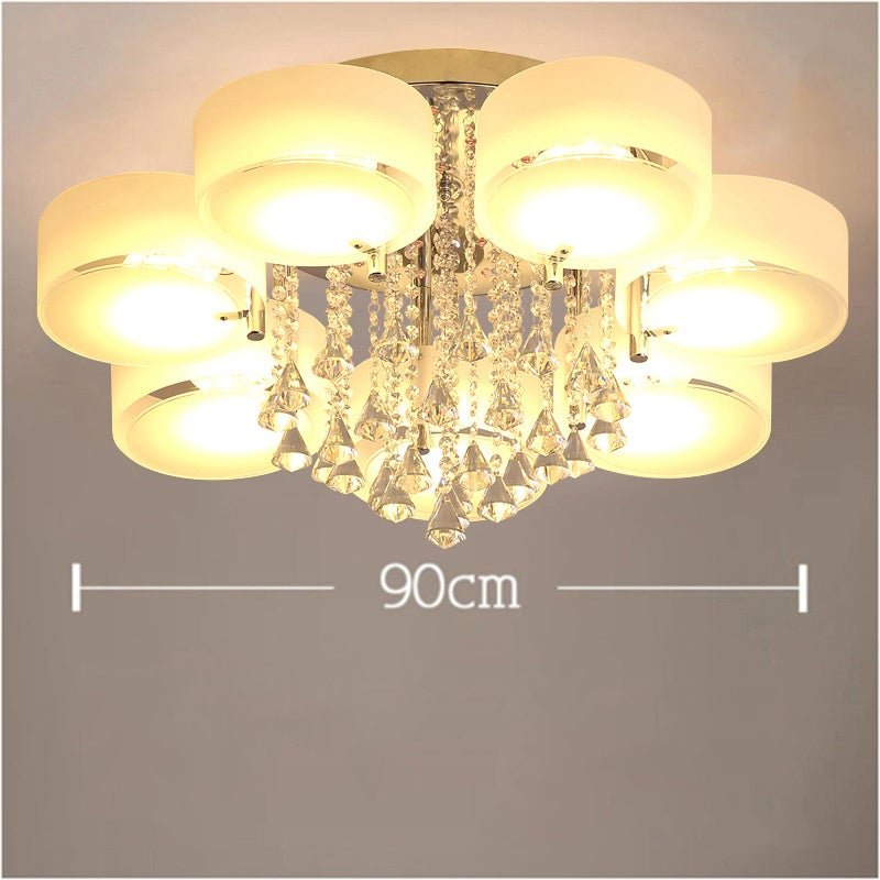 Ceiling Light Semi - Flush Mount, Cylindrical Acrylic Lampshades, Crystal Drops - House Comfort
