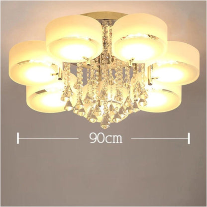 Ceiling Light Semi - Flush Mount, Cylindrical Acrylic Lampshades, Crystal Drops - House Comfort