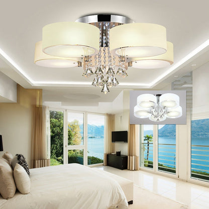 Ceiling Light Semi - Flush Mount, Cylindrical Acrylic Lampshades, Crystal Drops - House Comfort